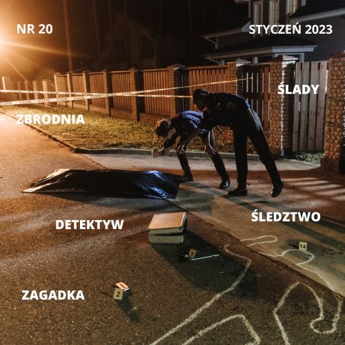 Okładka magazynu Fiszka nr 20. Słabo oświetlona ulica widoczne ślady zbrodni