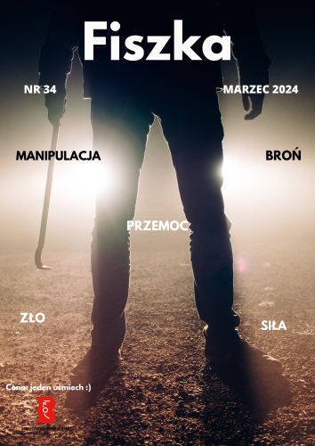 Okładka magazynu Fiszka nr 24. Mężczyzna z łomem, stoi w rozkroku, w cieniu, sfotografowany od pasa w dół. Za nim widoczne światła samochodu.