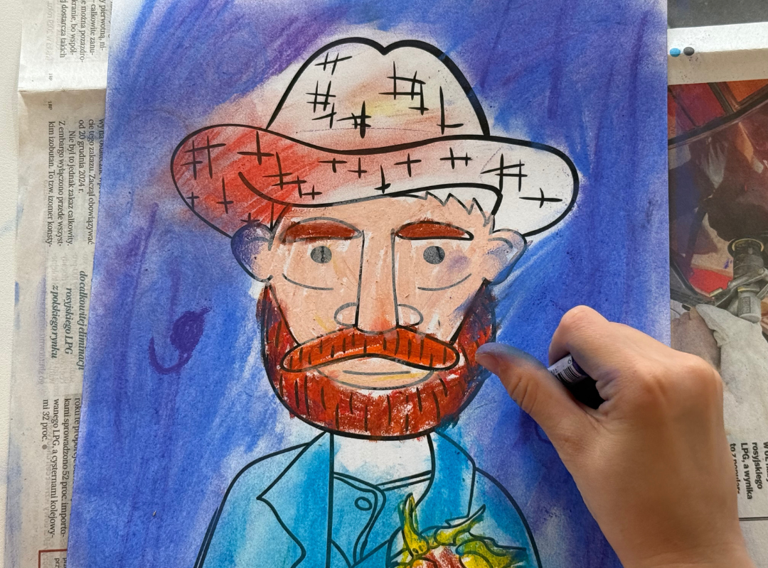 Zdjęcie pokolorowanej pracy - wizerunku Vincenta van Gogha